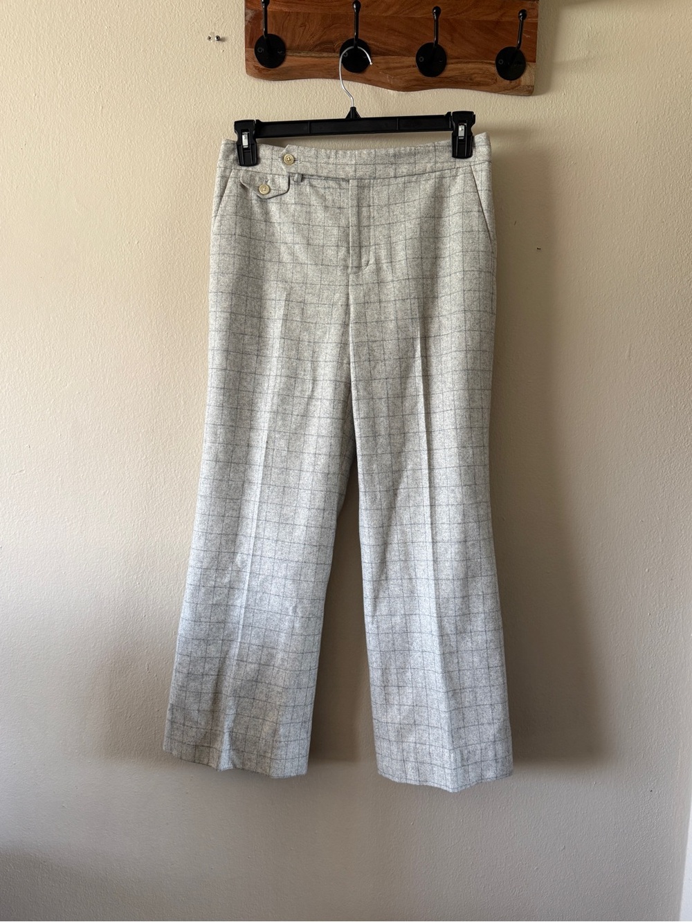 Vintage Lauren Ralph Lauren Wool Angora Windowpane Plaid Wide Leg Pants Size 8P